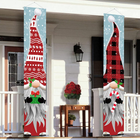 Outdoor Christmas Decorations - Gnomes Porch Sign Banners Hanging Decorations - Xmas Holiday Decor for outside Indoor Yard Home Front Door Garage Wall