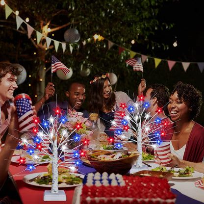 [Timer] 2 Pack 18 Inch 4Th of July Patriotic Decorations Tree Light with 24 LED Red White Blue Star Lights, Usb/Battery Operated Fourth of July Independence Day Lighted Tree for Home Table Party Decor