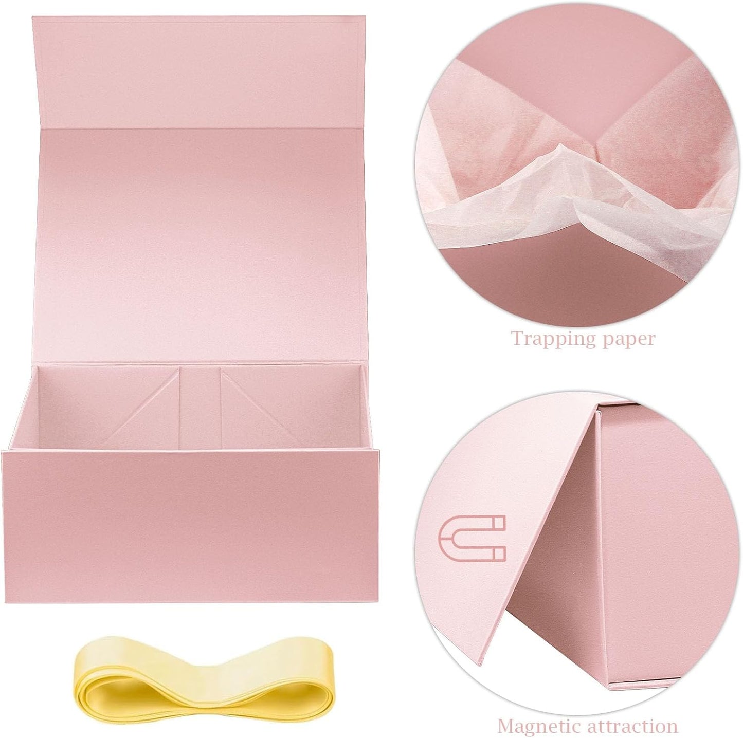 Pink Gift Box,9" X 7" X 4" Gift Box with Ribbon for Presents Magnetic Closure for Gift Packaging, Gift Box for Christmas, Halloween, Birthday Gift Box and Christmas Gift Box