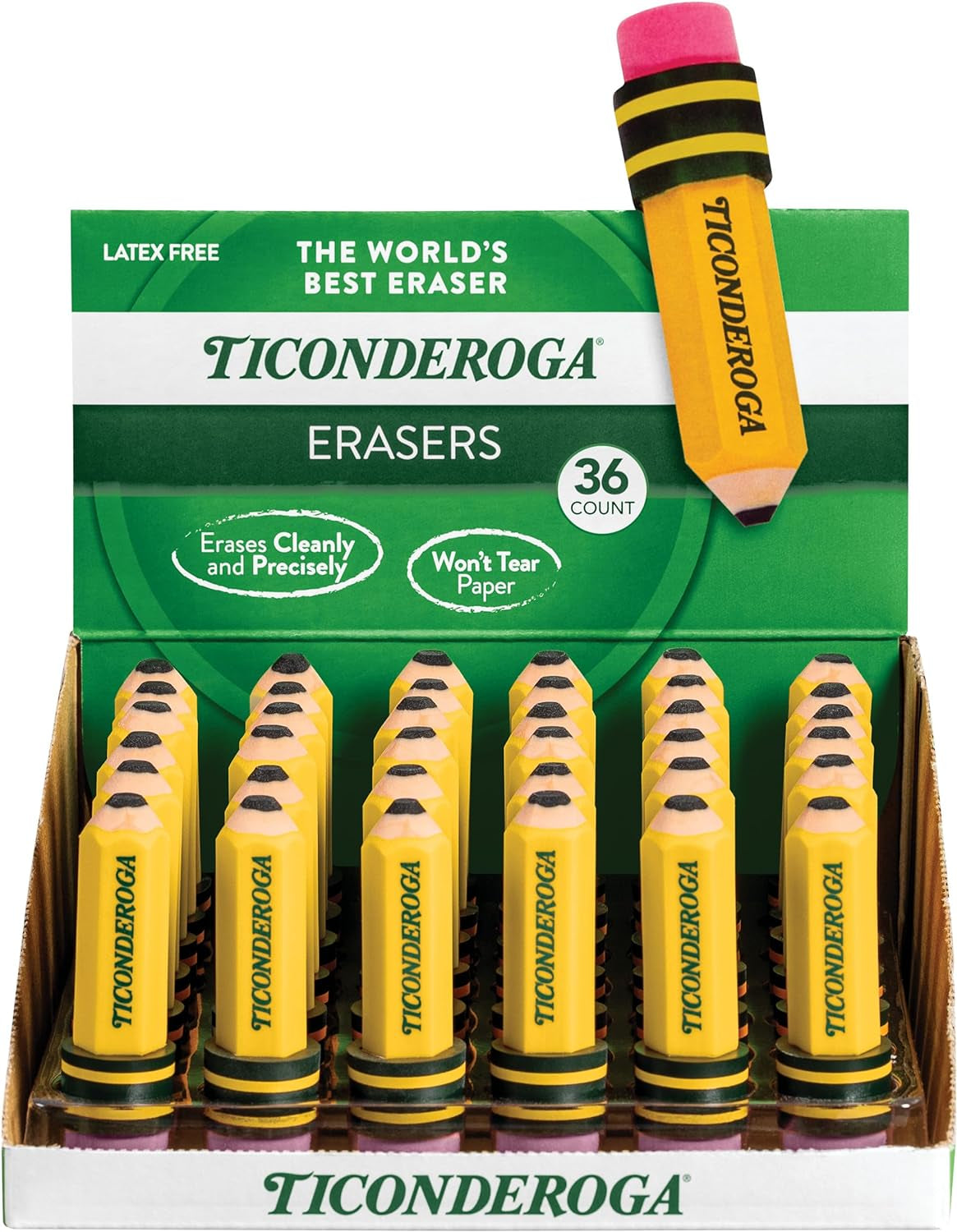 Erasers, Pencil Shaped, Latex-Free, Yellow, 3-Pack (38953)