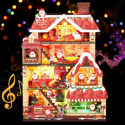 Christmas Cards, Lights and 3 Music 3D Pop up Christmas Card, Santa'S House Merry Christmas Greeting Card for Kids Mom Dad Husband Wife Men Women Daughter Son