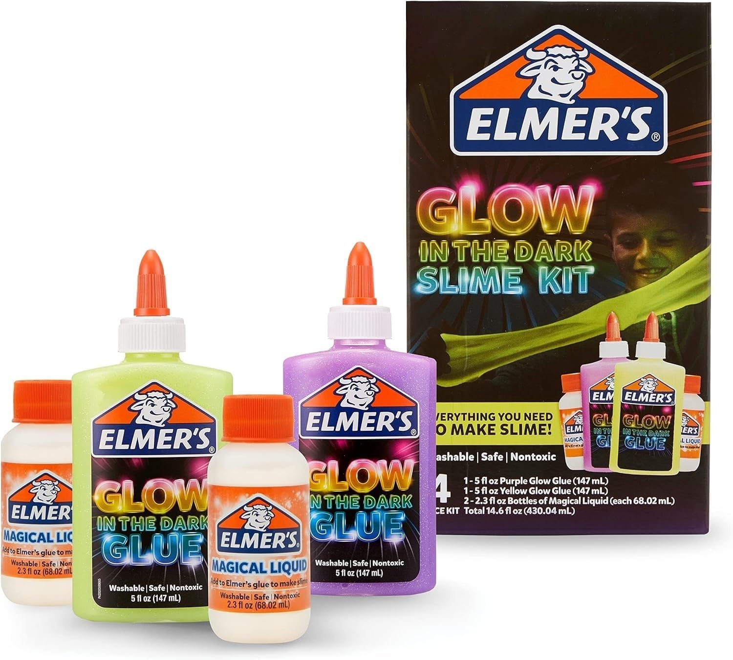 Glow-In-The-Dark Slime Kit (2062242), Yellow + Purple Glow, 4 Piece Kit