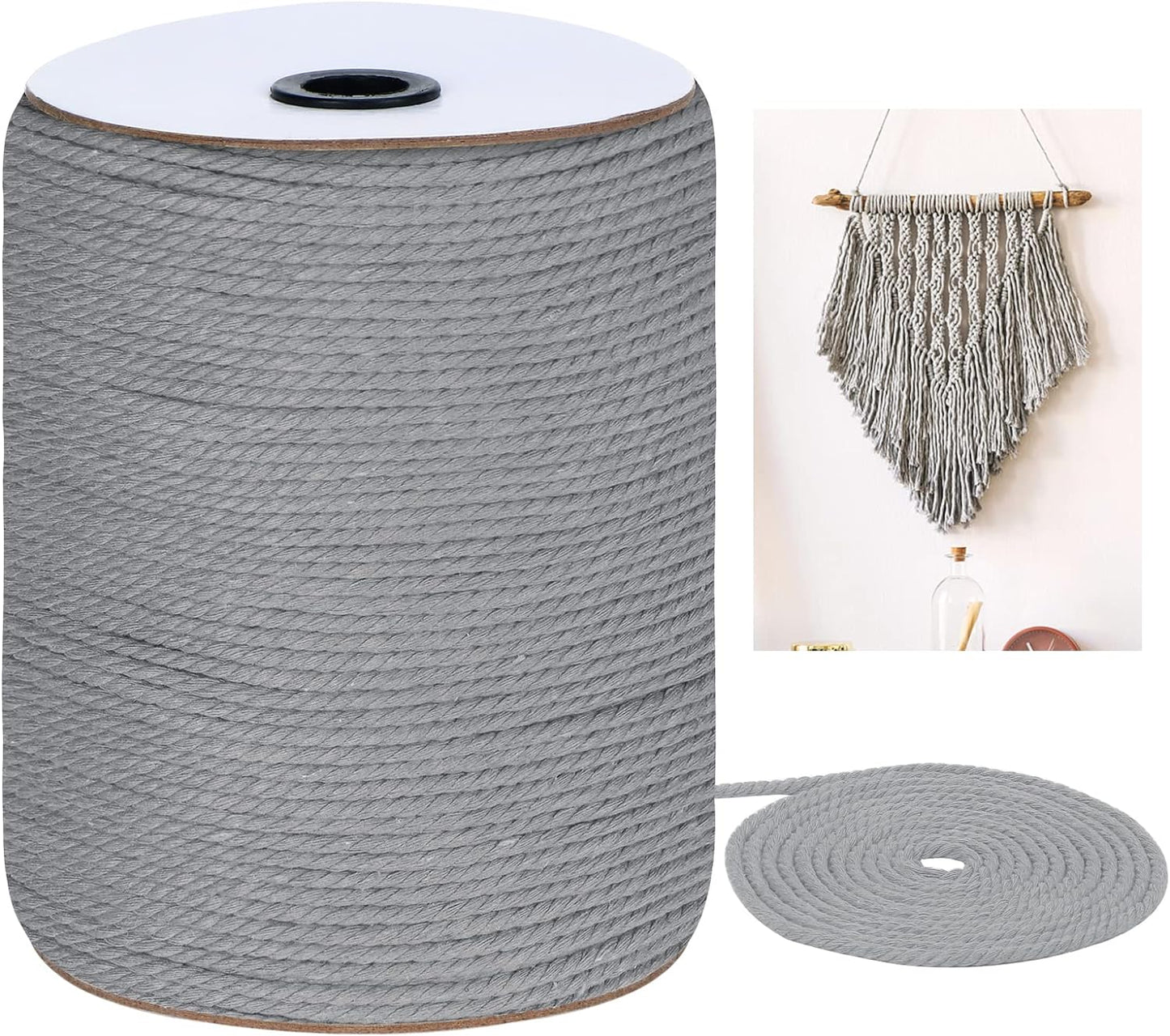 Macrame Cord 3Mm X 328Yards(984Feet), Natural Cotton Macrame Rope - 3 Strands Twisted Macrame Cotton Cord for Wall Hanging, Plant Hangers, Crafts, Gift Wrapping and Wedding Decorations