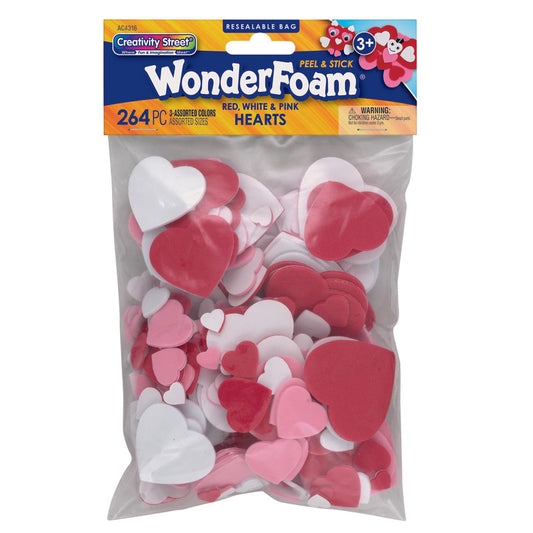 WonderFoam Peel & Stick Hearts, Assorted Colors, Assorted Sizes, 264 Pieces
