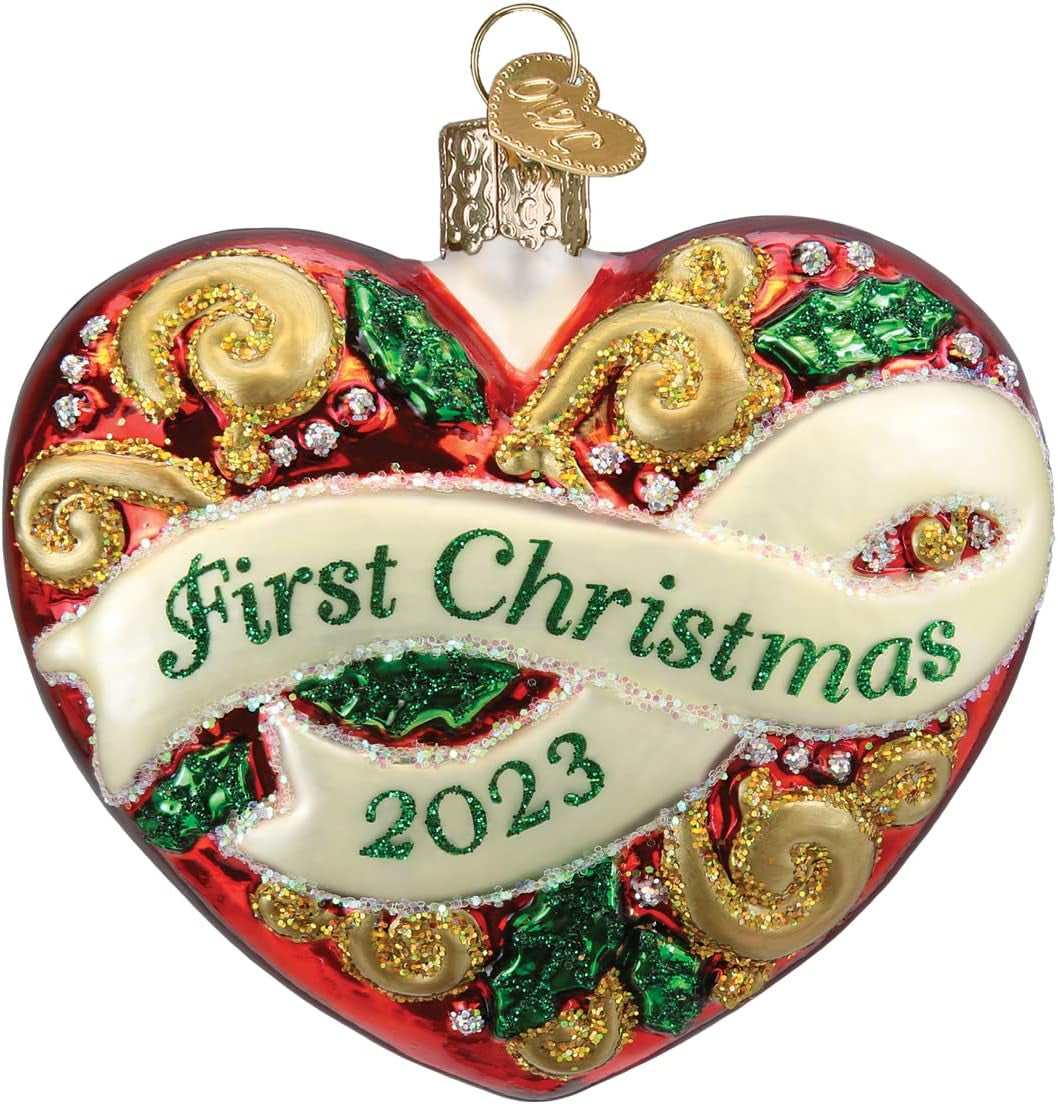 2023 First Christmas Heart Glass Blown Ornament for Christmas Tree