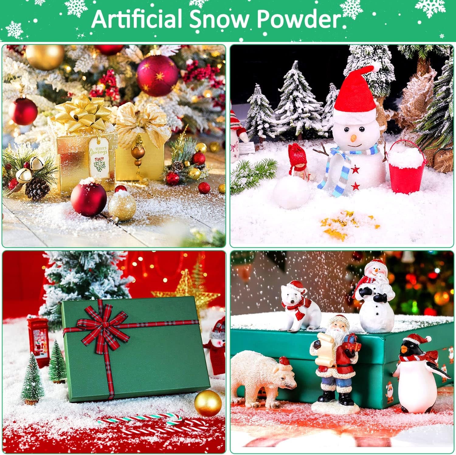 10.6 Ounces Fake Snow Decoration, Twinkle Fake Artificial Snow for Christmas Decorations Crafts Village Displays Holiday Winter Wonderland Decor(A-10.6 OZ)