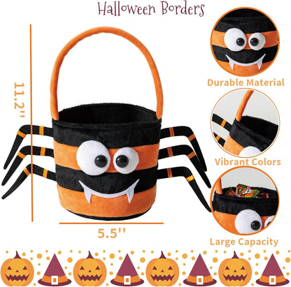 Halloween Trick or Treat Bag, Spider Plush Candy Tote Bucket Multipurpose Portable Collapsible Reusable Goody Bucket - Best Halloween Party Choice