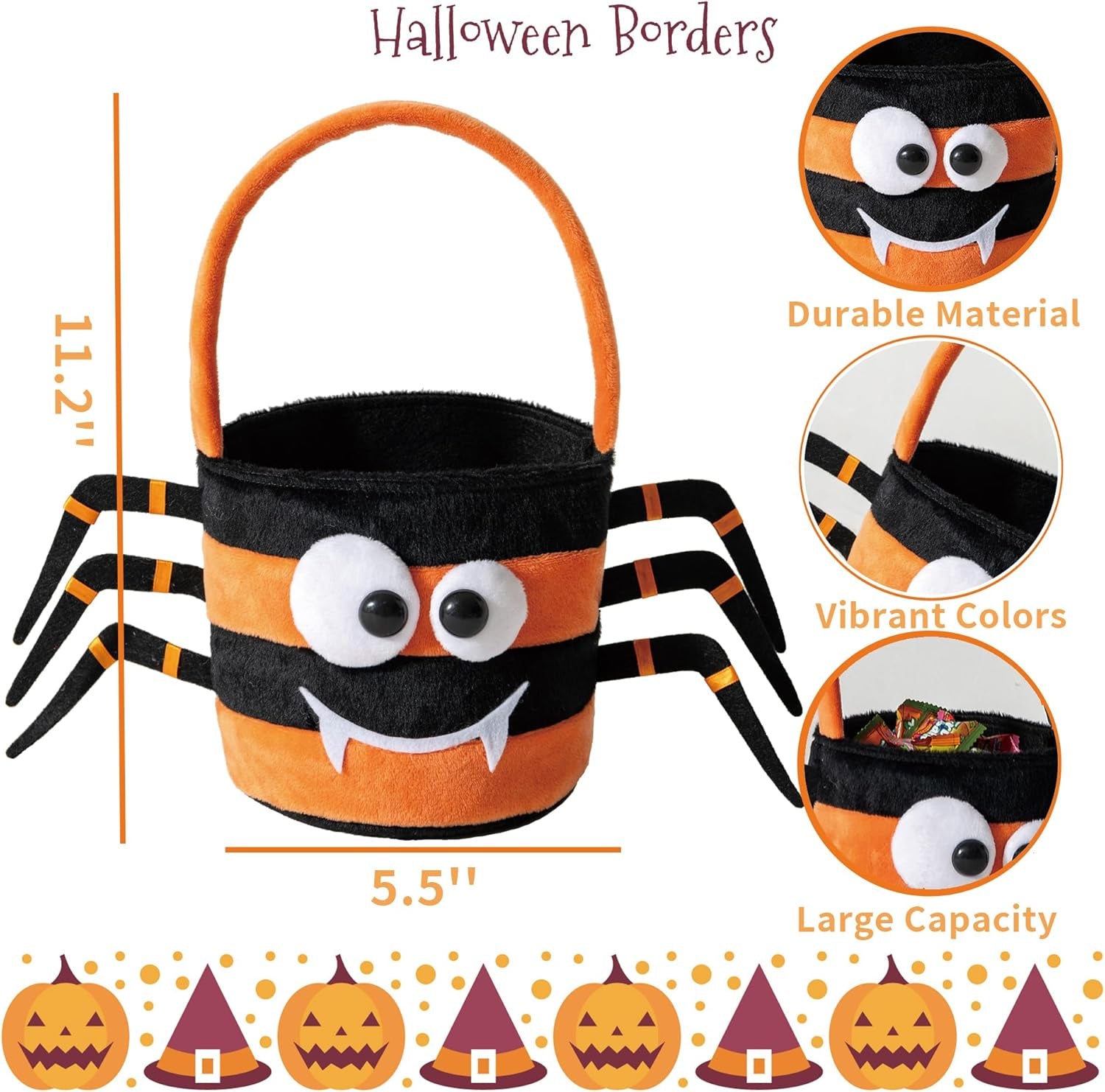 Halloween Trick or Treat Bag, Cat Plush Candy Tote Bucket Multipurpose Portable Collapsible Reusable Goody Bucket - Best Halloween Party Choice