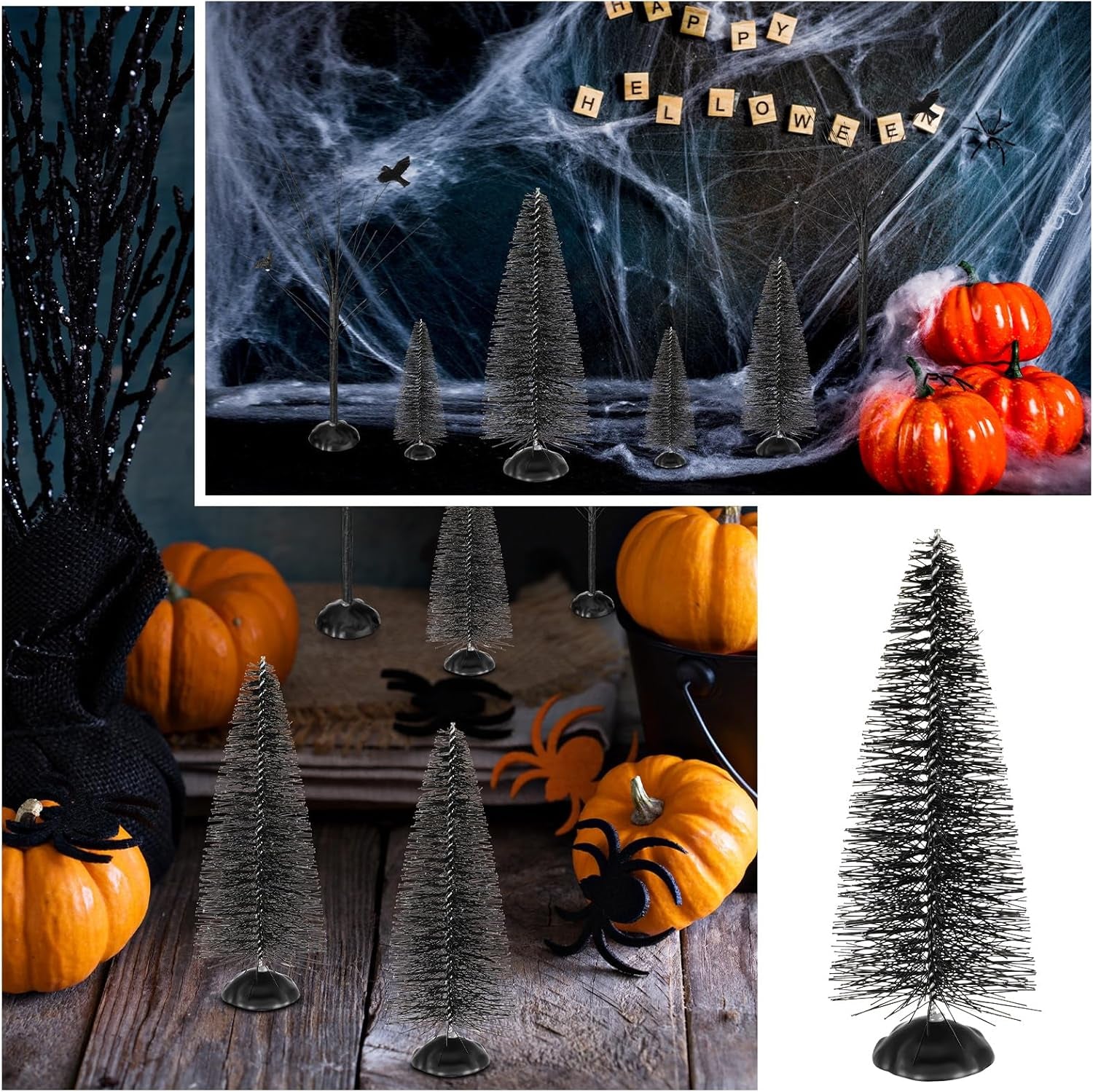 12 Pieces Christmas Tabletop Trees Halloween Village Trees Winter Snow Model Frost Trees Mini Trees Village Trees Christmas Tree Displays for Miniature Scenes Village Displays (Simple Style)