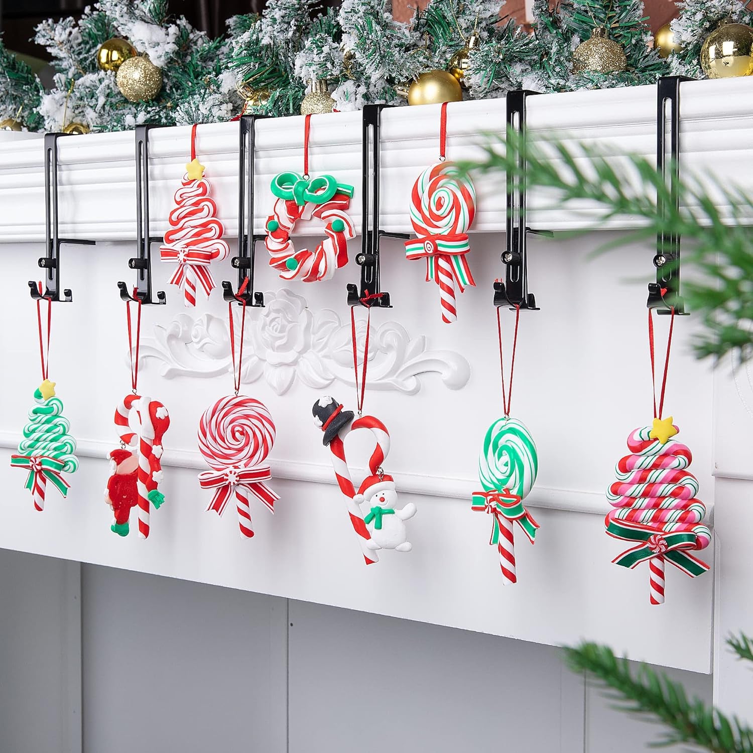 9Pcs Christmas Lollipop Ornaments,Christmas Tree Candy Cane Ornament,Decorative Candies Polymer Clay Ornament for Home Party Holiday Xmas Decor