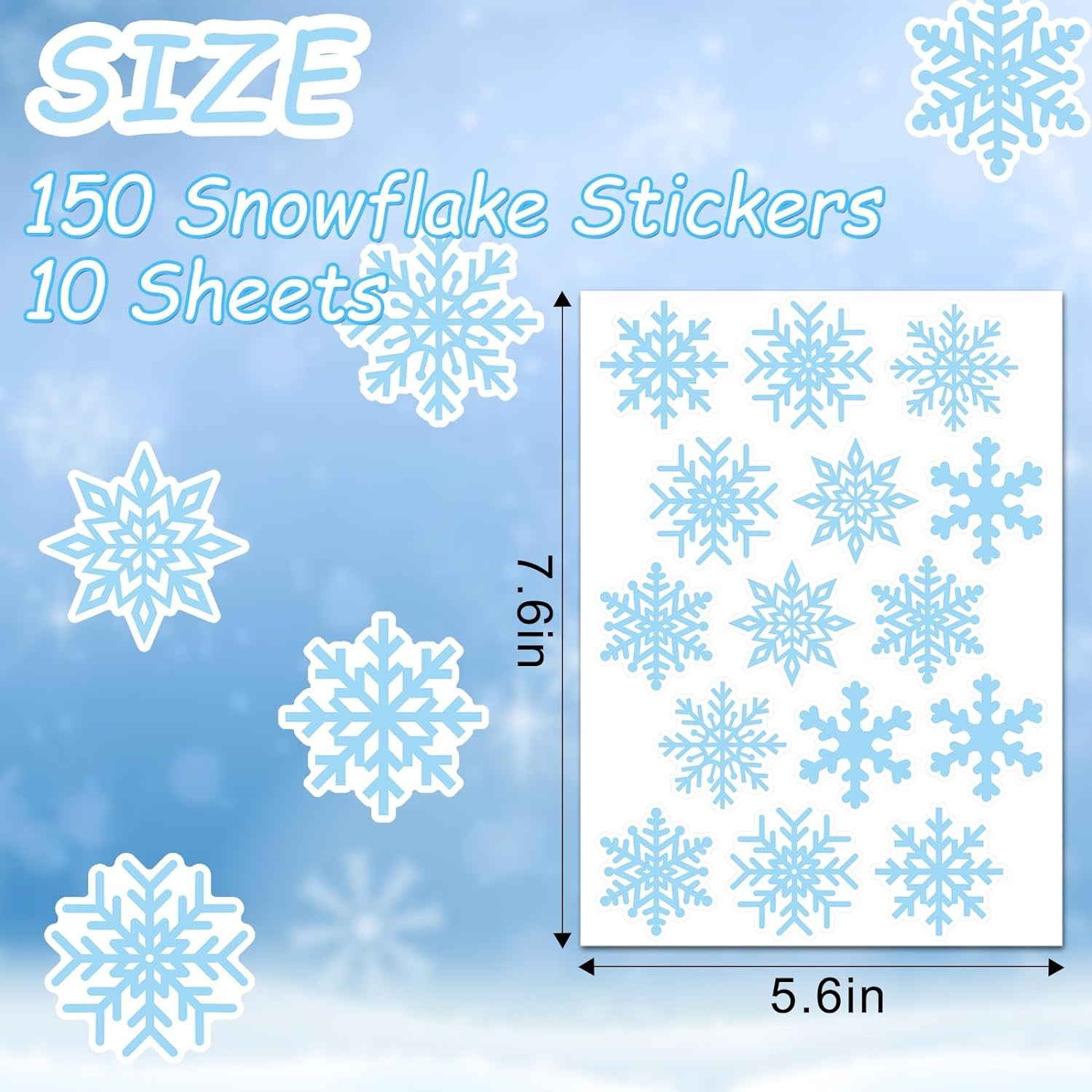 150 Pcs Snowflake Stickers 6 Different Designs Winter Holiday Crafts Envelopes Party Decor Supplies