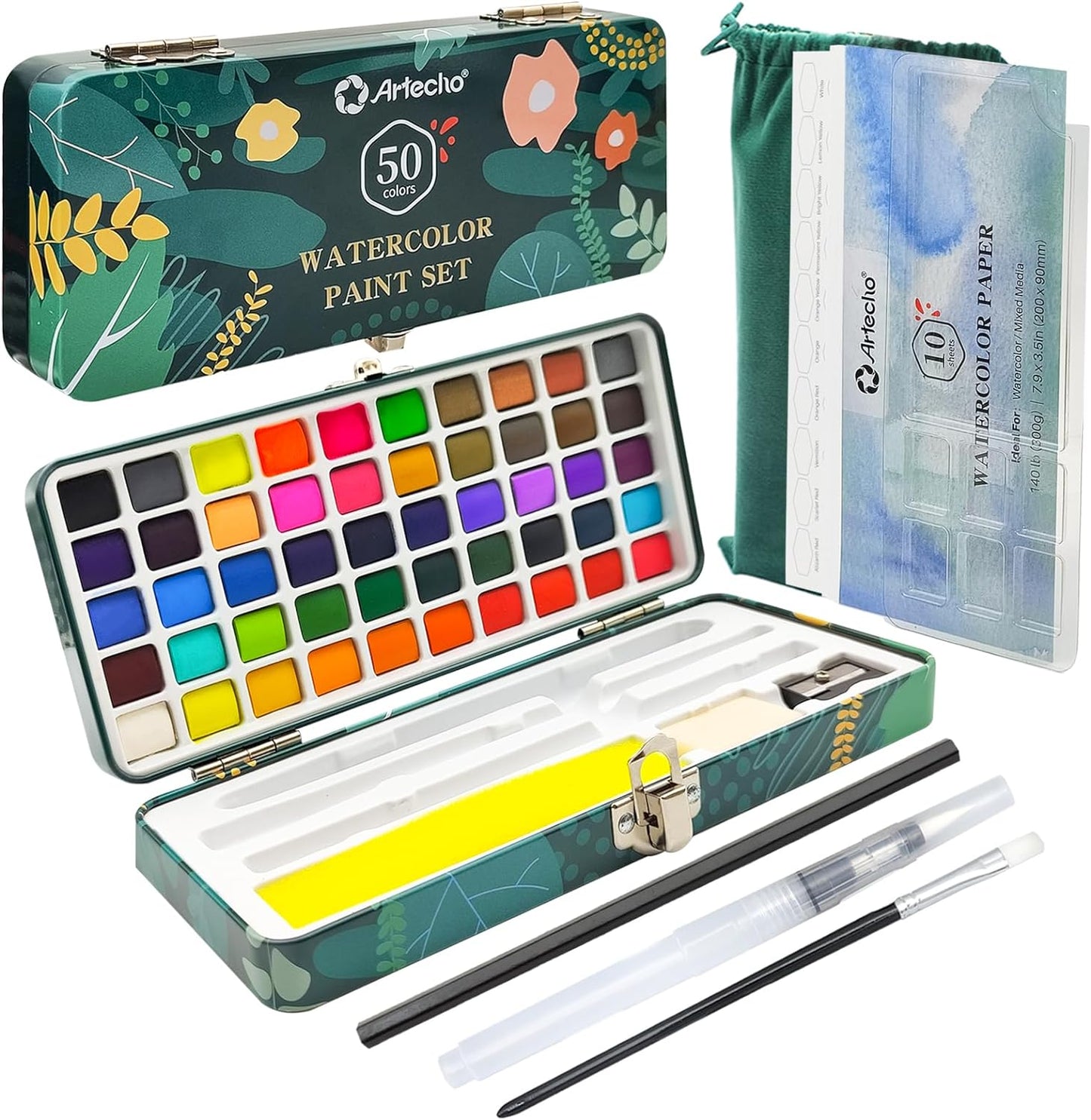 Watercolor Paint Set 50 Colors, Travel Watercolor Set with Watercolor Papers and Brushes, Ideal for Amateur Hobbyists, Painting Lovers and Artists