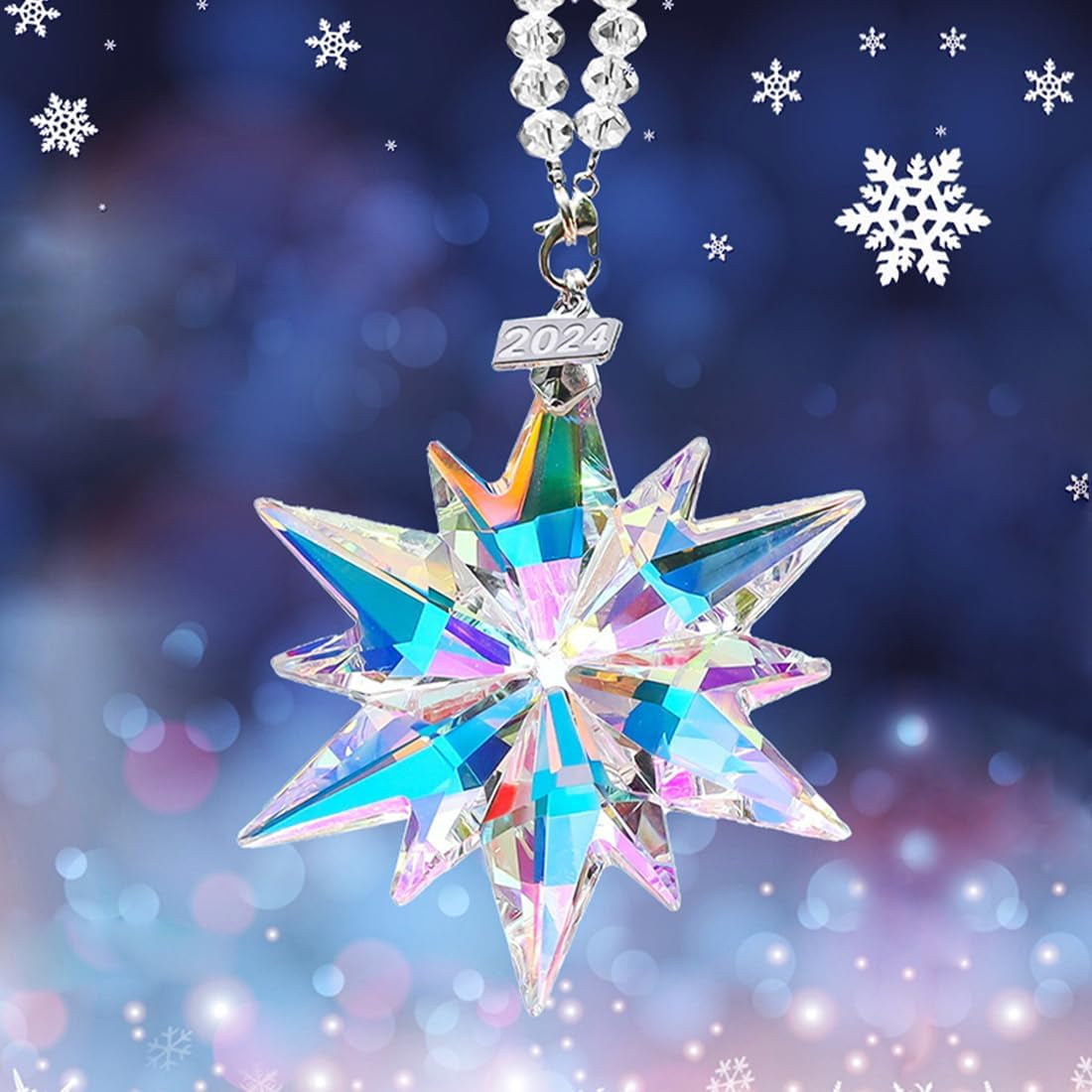 2024 Annual Christmas Ornaments Crystal Snowflake Star, Sparkly Crystal Ornaments for Christmas Tree, Beautiful Christmas Ornaments for Women Girls