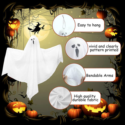 6 Pack Halloween Hanging Ghosts, 27.6 Inch Flying Ghost for Halloween Outdoor Decorations Front Yard Porch Patio Lawn Garden Trees Party Décor and Holiday Decorations