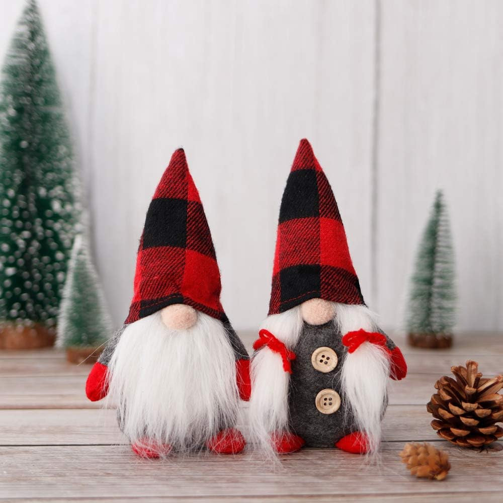 Mr and Mrs Christmas Gnomes Plush Set of 2, Handmade Swedish Tomte Santa Scandinavian Figurine Nordic Plush Elf Doll Gnome Ornaments Gnomes Christmas Decorations Home Decor 7.5 Inch