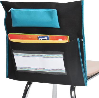 Multi-Pocket Chair Pockets with Pencil Case and Water Bottle Holder – 6 Pack – Green/Blue | Classroom Essentials & Must Haves, Seat Sacks for Students, Desk Organizer, Storage Bag