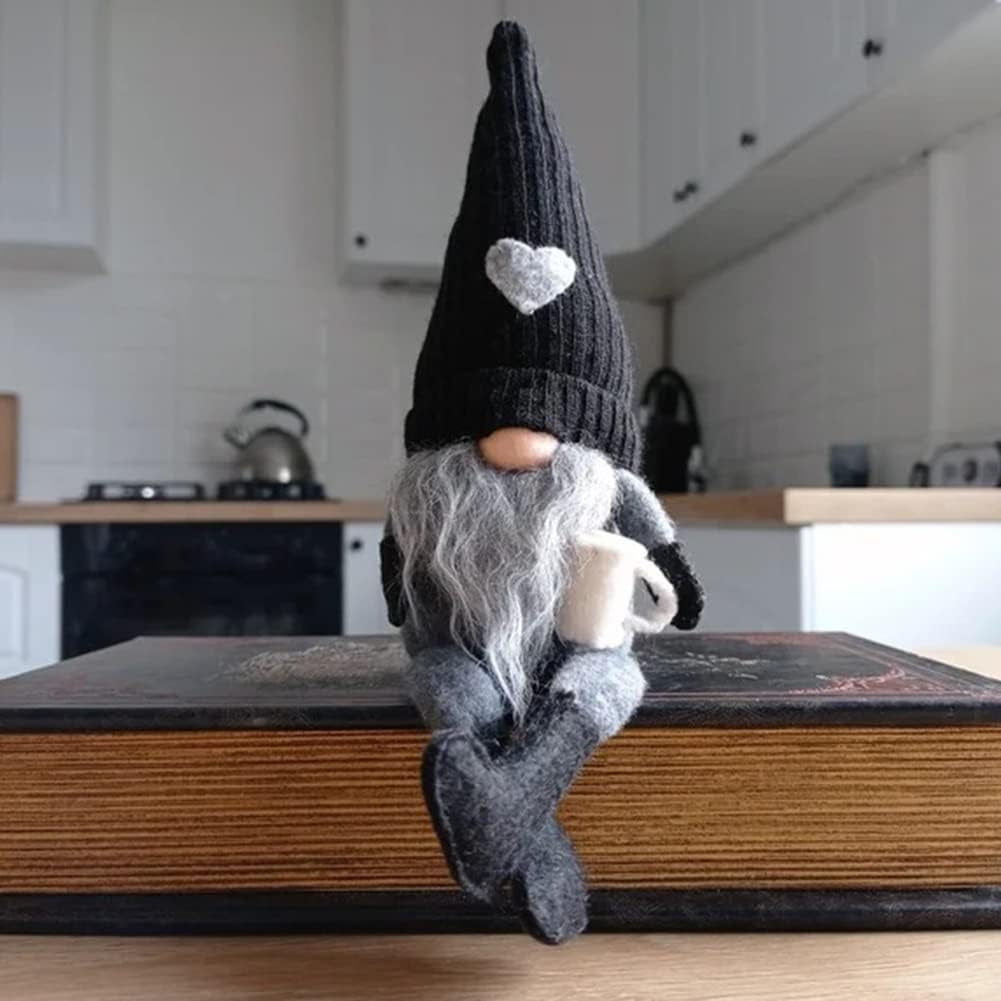 2 Pcs Gnomes Plush Bar Decor, Handmade Swedish Tomte Gifts Farmhouse Scandinavian Figurine Gnome for Home Kitchen Coffee Station Table Shelf (Brown)