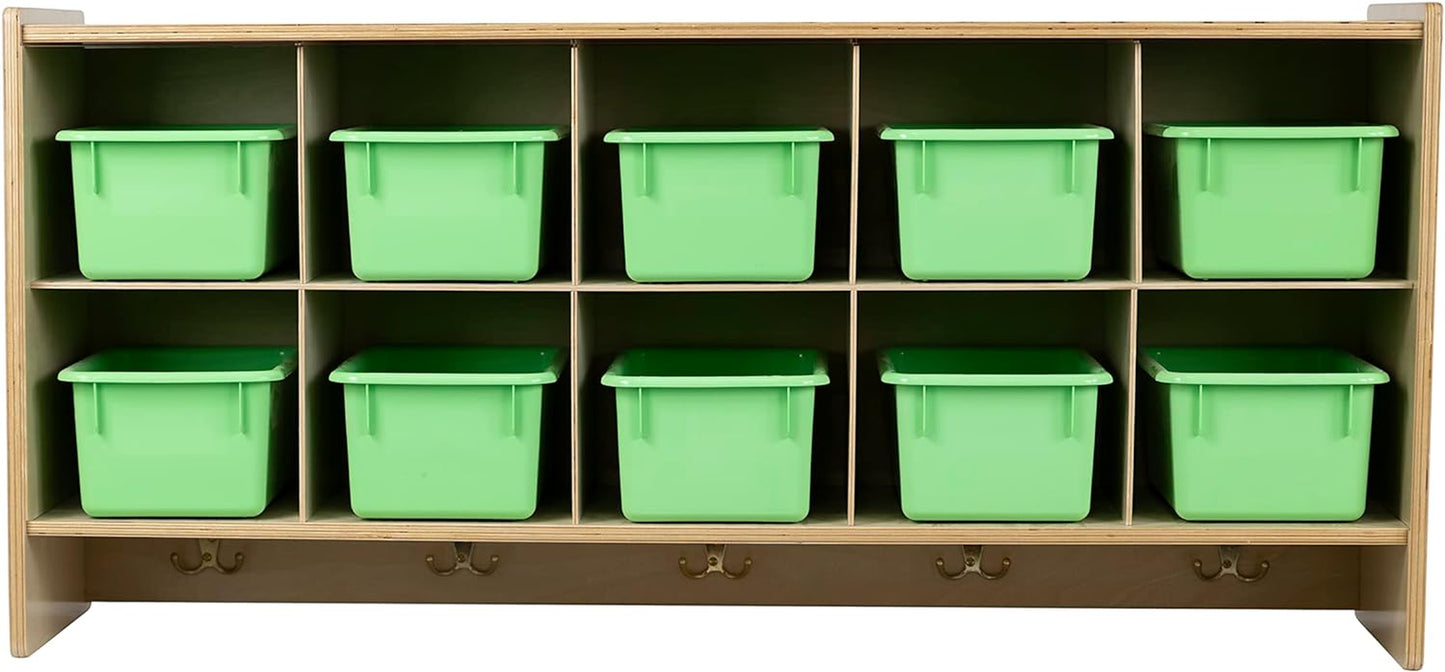 Cubby Storage Organizer Cubes, 10 Cubbies with Coat Hooks, Hanging Wall Cubby Shelf for Kids Toys, Daycare, Classroom, 47-Inch Width