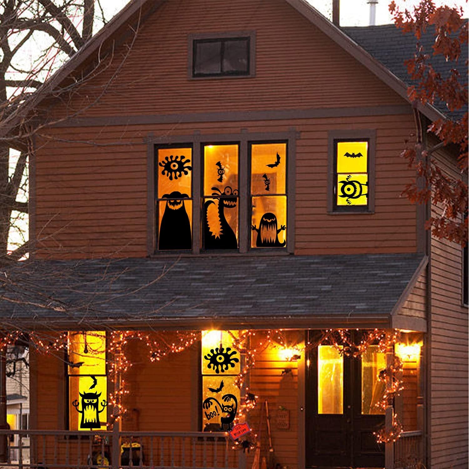 Halloween Large Window Decoration Clings,5 Monster Silhouette Window Stickers Decals for Halloween Indoor,Room and Kids Party Decor