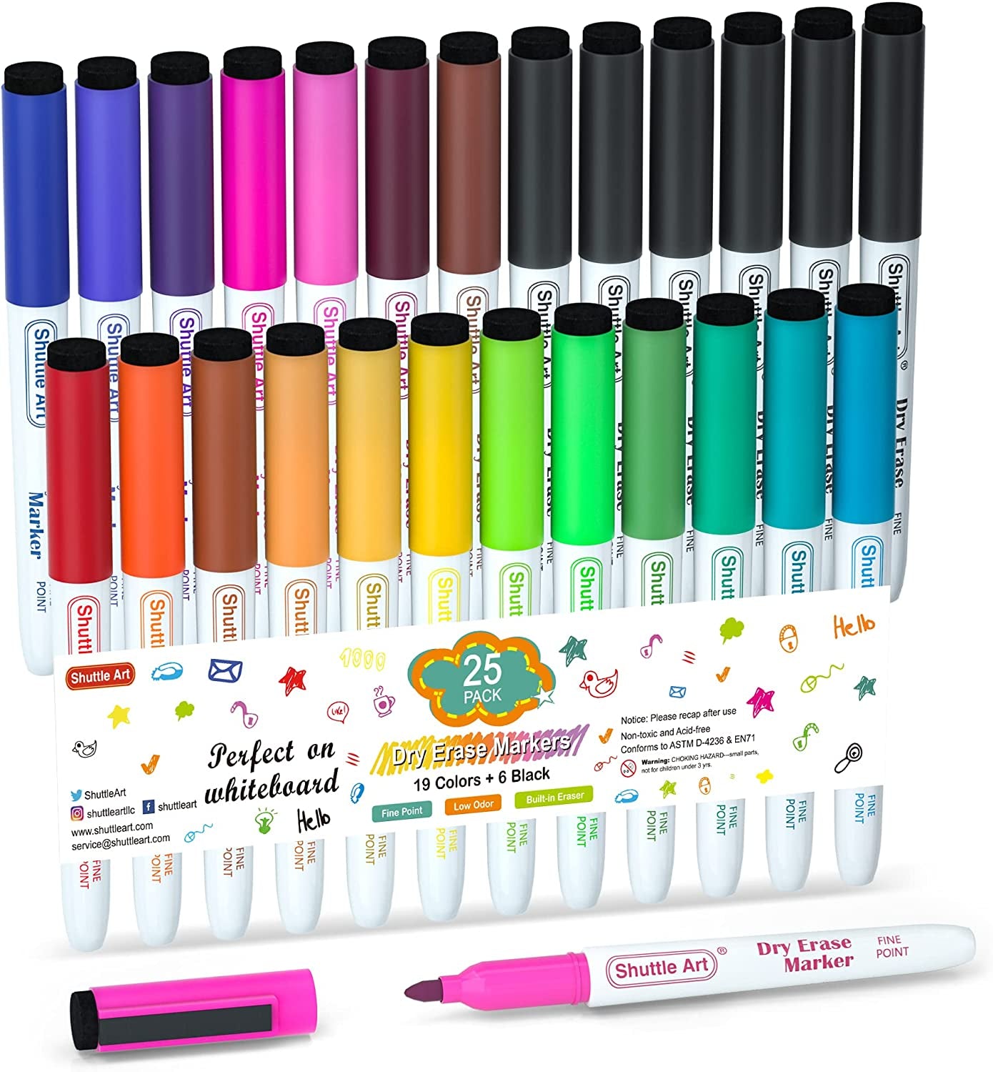 Dry Erase Markers, 15 Colors Magnetic Whiteboard Markers with Erase,Fine Point Perfect for Writing on Whiteboards, Dry-Erase Boards,Mirrors for School Office Home