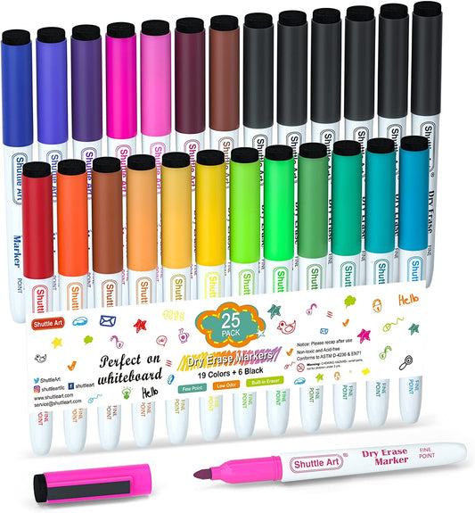 Dry Erase Markers, 25 Pack 20 Colors Whiteboard Markers,Bundled with 5 Extra Black, Fine Tip Markers for Kids,Perfect for Writing on Dry-Erase Surfaces,School Office Supplies