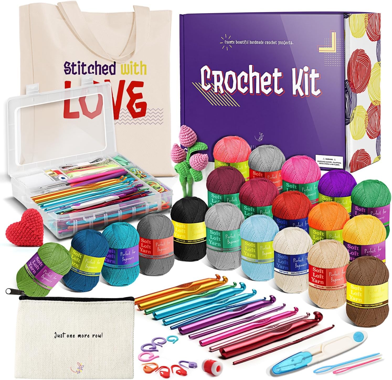 Crochet Kit for Beginners Adults, Crochet Kits for Beginner, Learn to Crochet Set, Crocheting Kit, 1500 Yards Crochet Yarn, Crochet Hook Set, Crochet Accessories and Supplies