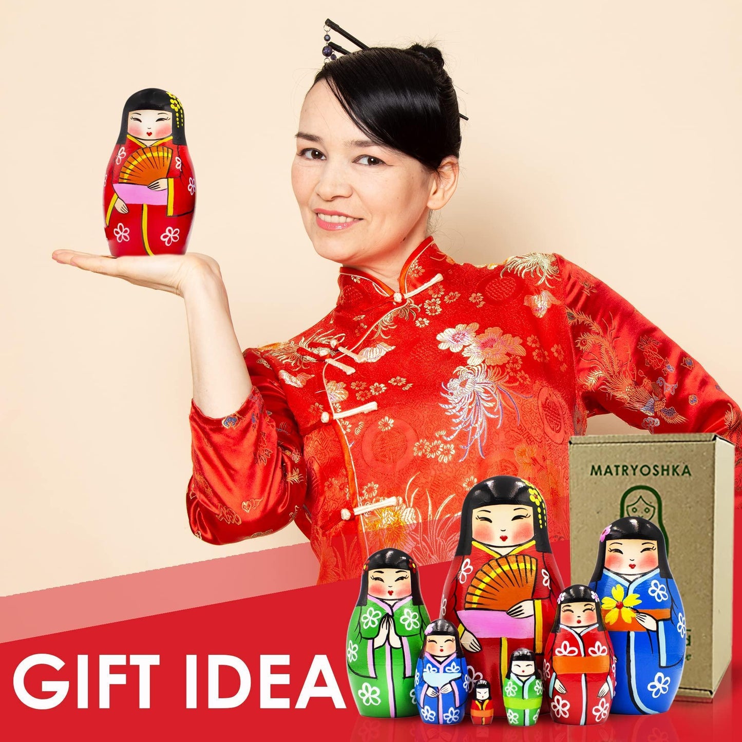 AEVVV Japanese Nesting Dolls Set of 7 pcs   Matryoshka Doll in Japanese Kimono