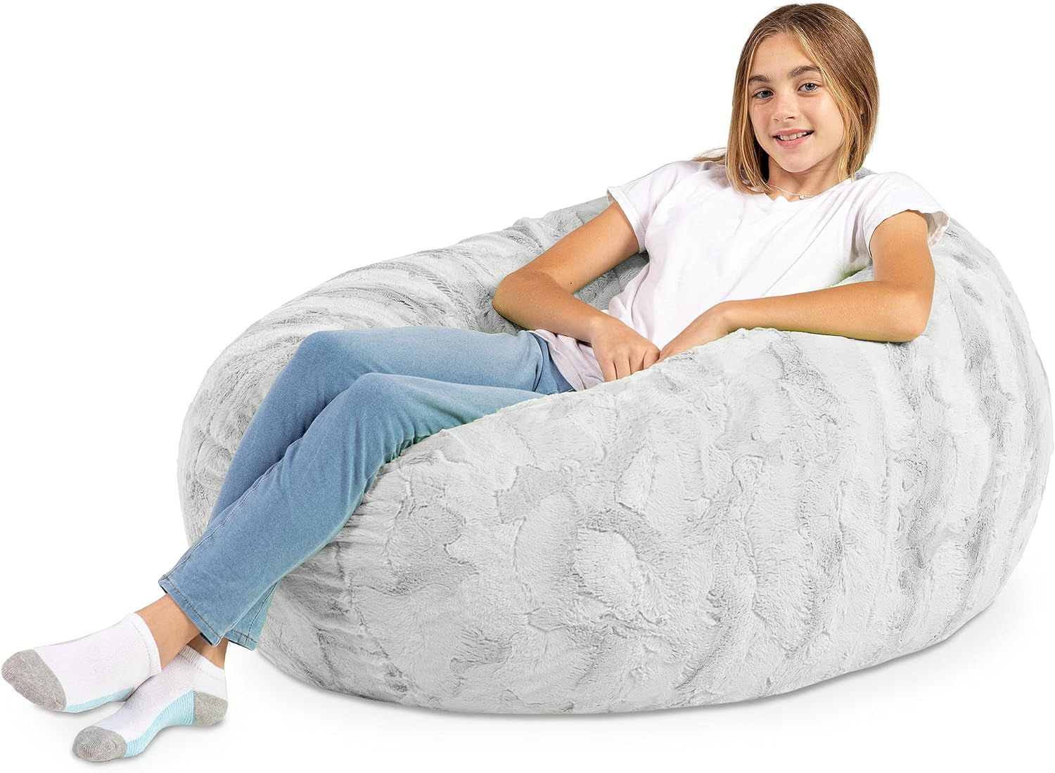 Cocoon 4 Foot Bean Bag Chair - Faux Fur, Silver