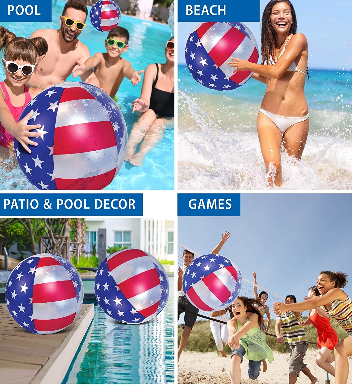 Inflatable USA Pool Float - Luxurious Fun Lounger Filled with Sparkle Silver Stars Confetti, Cool USA Flag Design Water Swimming Pool Floaties for Beach, Lake & Pool