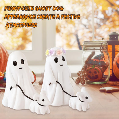 Halloween Ghost Walking Dog Statue, Cutest Ghost Walking Dog, Spooky Ghost Dog Halloween Figurine for Indoor Halloween Decor (Boy 6")