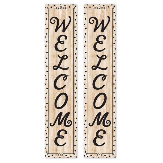 Black, White, and Wood Welcome Banner, 8" x 39", Pack of 2