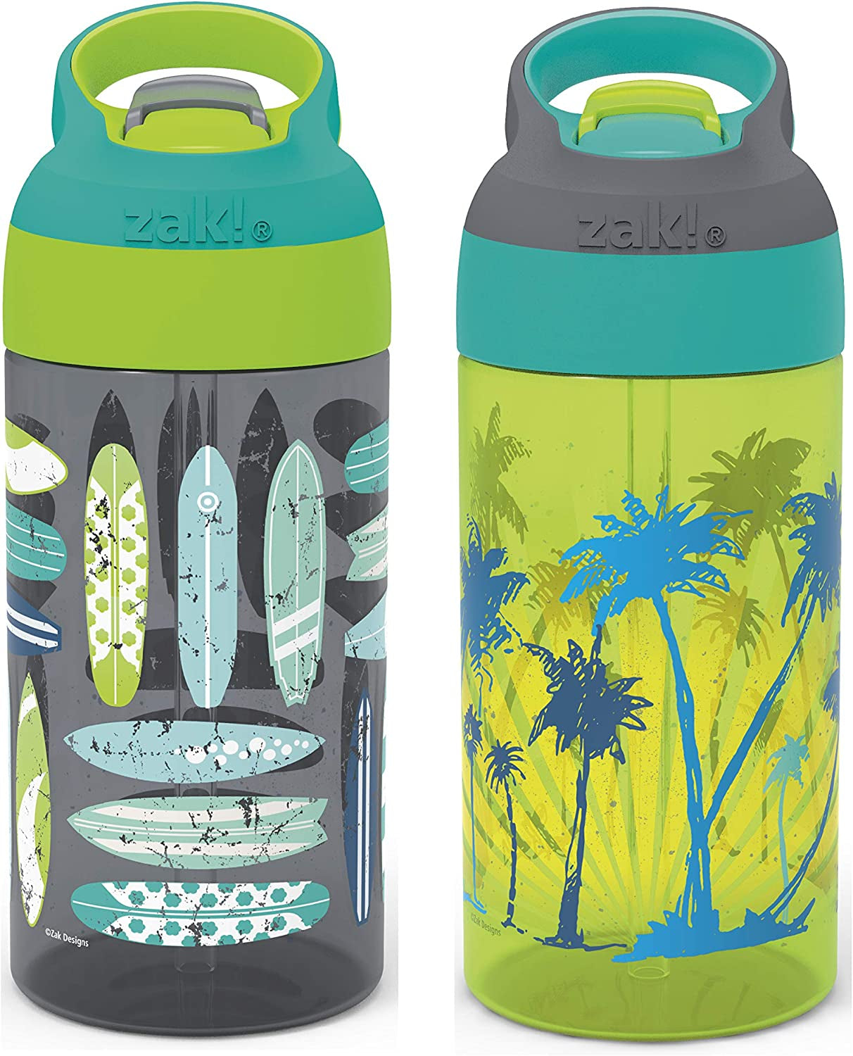 16Oz Riverside Beach Life Kids Water Bottle with Straw and Built in Carrying Loop Made of Durable Plastic, Leak-Proof Design for Travel, 2PK Set