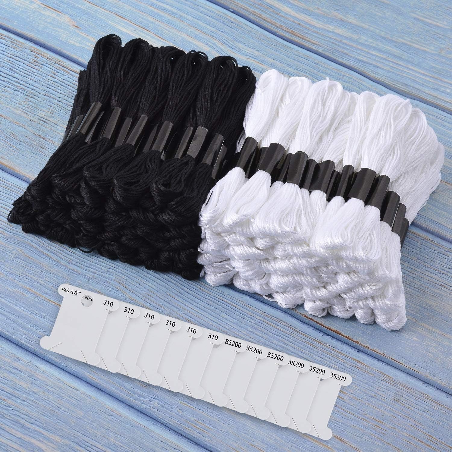 96 Black White Skeins Stranded Cross Stitch Floss Friendship Bracelets String Embroidery Thread with 12 Pieces Floss Bobbins, Cross Stitch Project