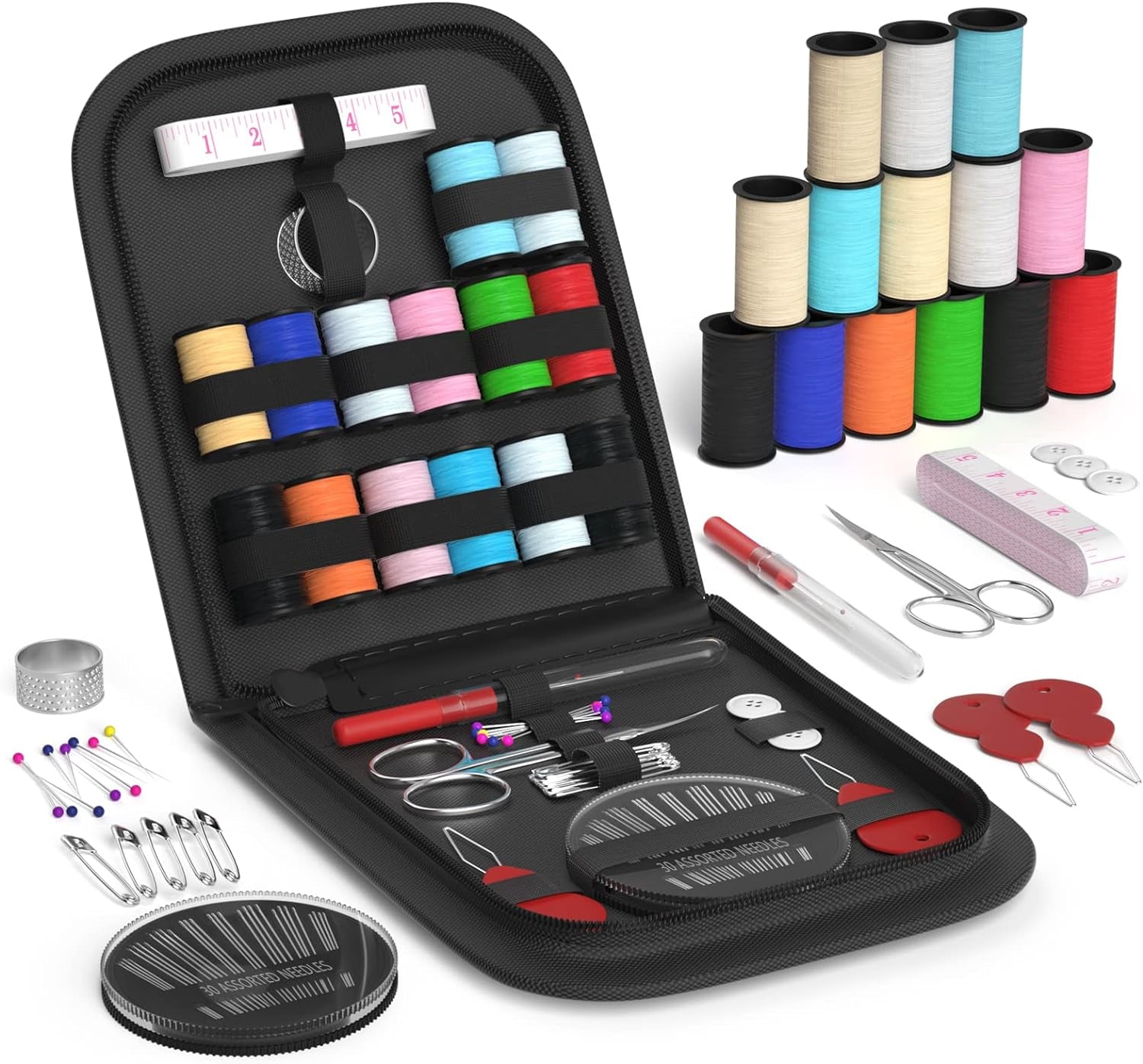 Sewing Kit Gifts for Grandma, Mom, Friend, Adults Beginner Kids Traveler, Portable Sewing Supplies Accessories with Case Contains Thread, Needle, Scissors, Measure Tape, Thimble Etc(Black, M)