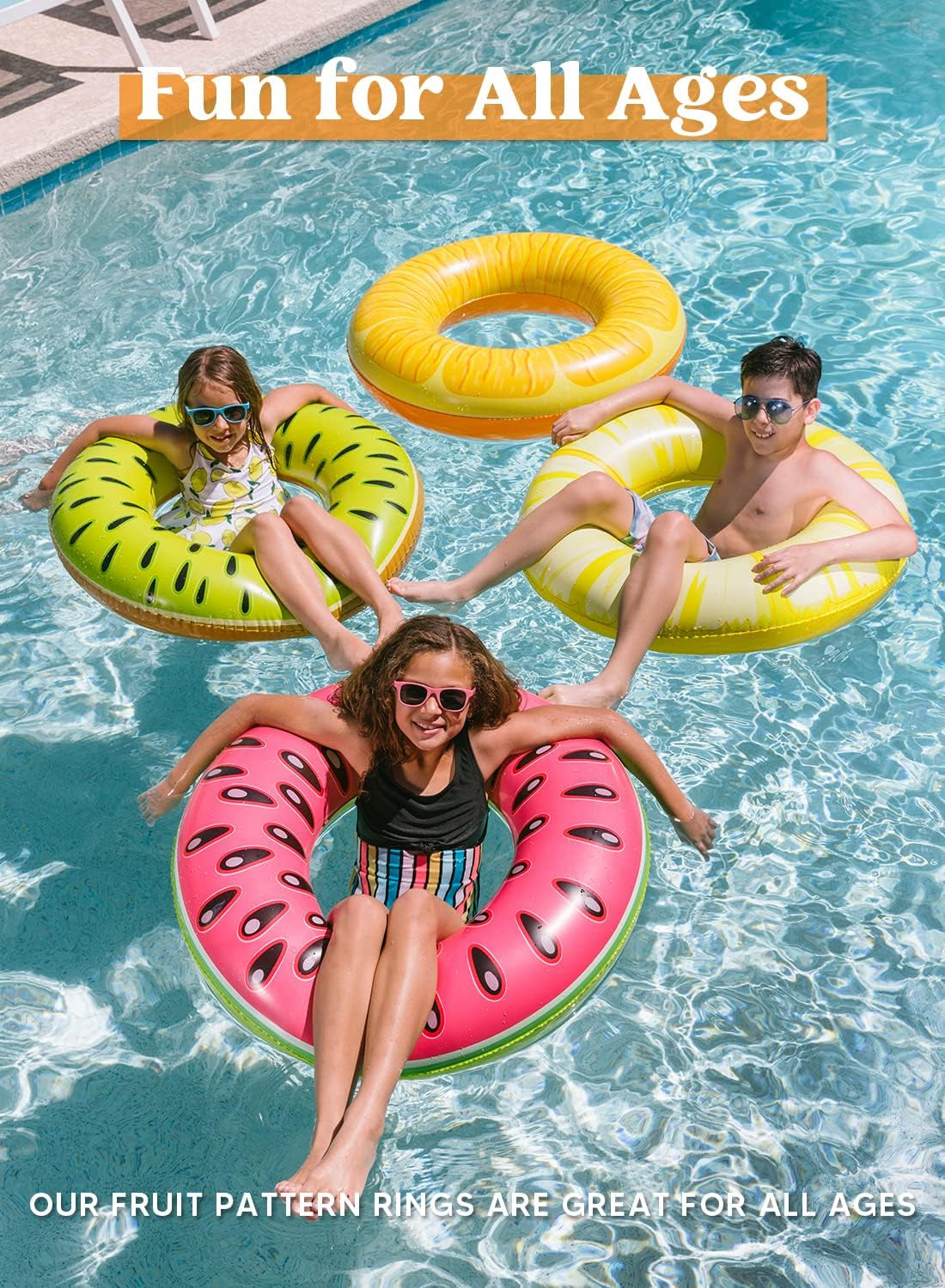 4 Pack Inflatable Pool Floats Fruit Tube Rings, Fruit Pool Tubes, Pool Floaties Toys, Beach Swimming Party Toys for Kids and Adults