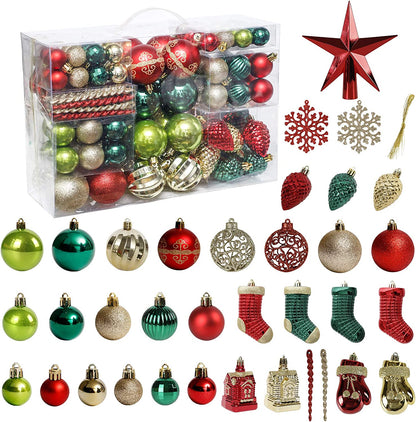 132-Pc Champagne White Christmas Tree Ornament Set - Shatterproof Balls and Hanging Decor for Holiday Tree