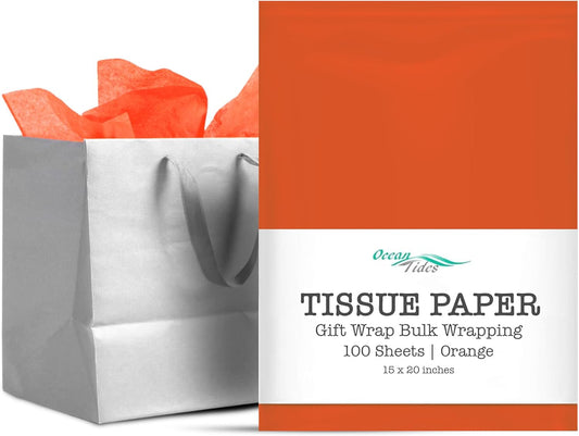 Gift Wrapping Tissue Paper - Gift Tissue Paper for Birthdays, DIY Crafts, & Christmas - 100 Sheets Bulk Tissue Paper for Gift Bags - Lightweight & Easy to Shape - Orange (15 X 20 Inches)