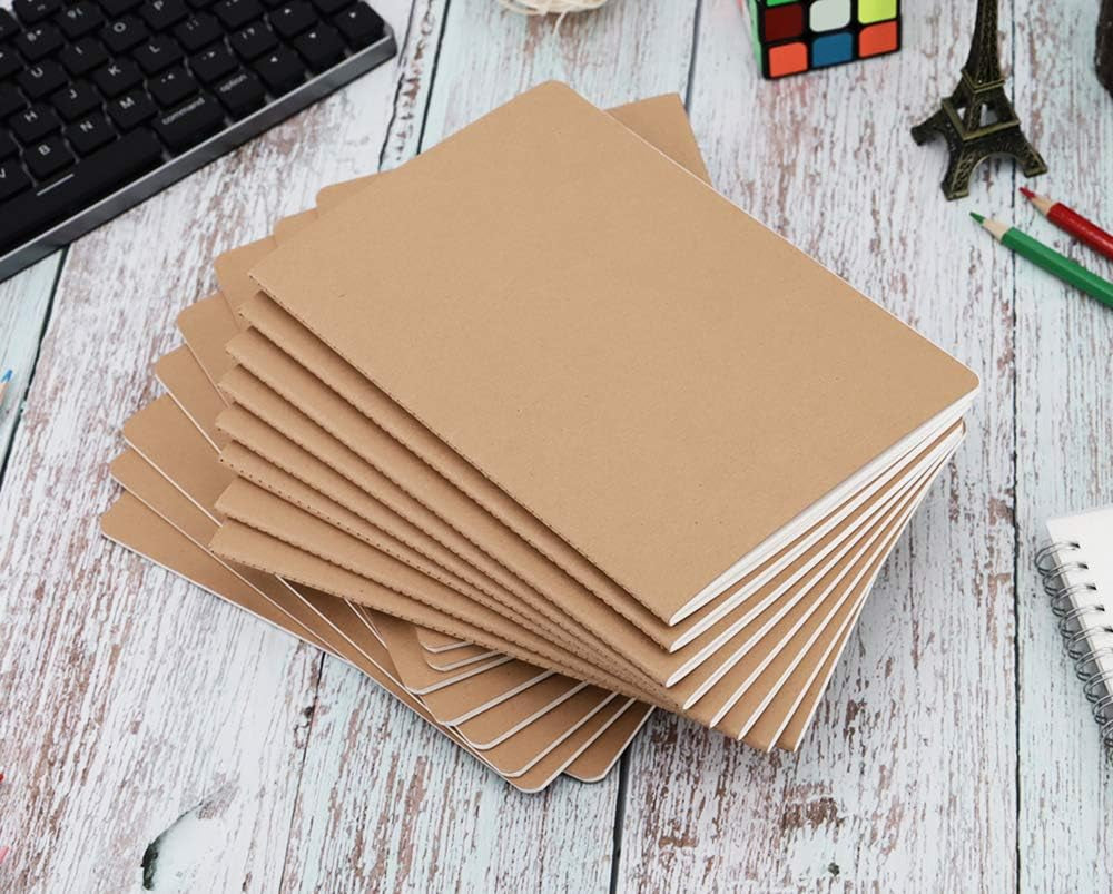 16 Pack Kraft Notebooks, Journals in Bulk for Writing, Blank Paper Sketchbooks, 60 Pages Composition Notebook, 8.3X5.5 Inch, A5 Size, Travel Journal Set, for Gifts, Students and Office Supplies