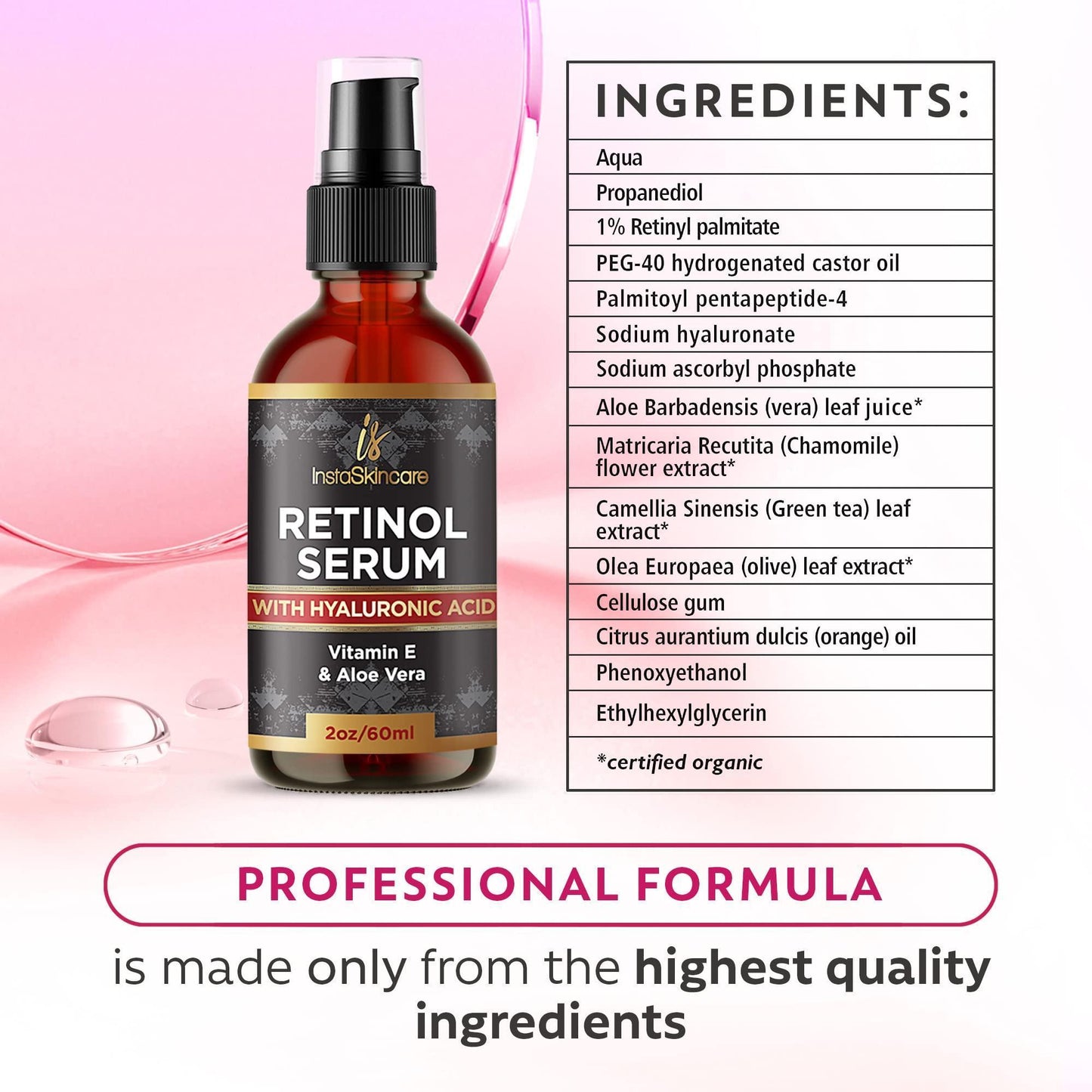 DOUBLE SIZED (2Oz) Retinol Serum for Face with Hyaluronic Acid   Vitamin E and