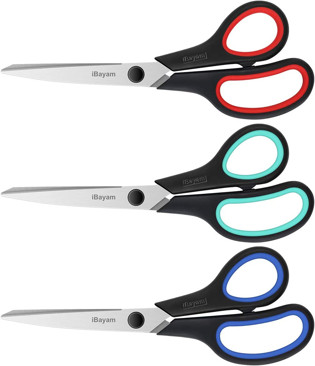 Scissors,  8" All Purpose Scissors Bulk 3-Pack, Ultra Sharp 2.5Mm Thick Blade Shears Comfort-Grip Scissors for Office Desk Accessories Sewing Fabric Home Craft School Supplies, Right/Left Handed