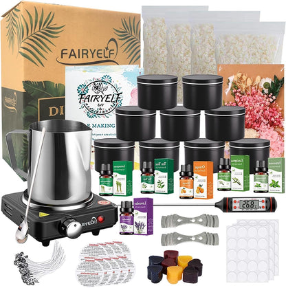 Candle Making Kit with Wax Melter, Complete Candle Making Supplies, Soy Candle Wax Kit for Kids, Beginners, Adults, Including Electronic Stove, Soy Wax, Melting Pot, Rich Scents and Dyes