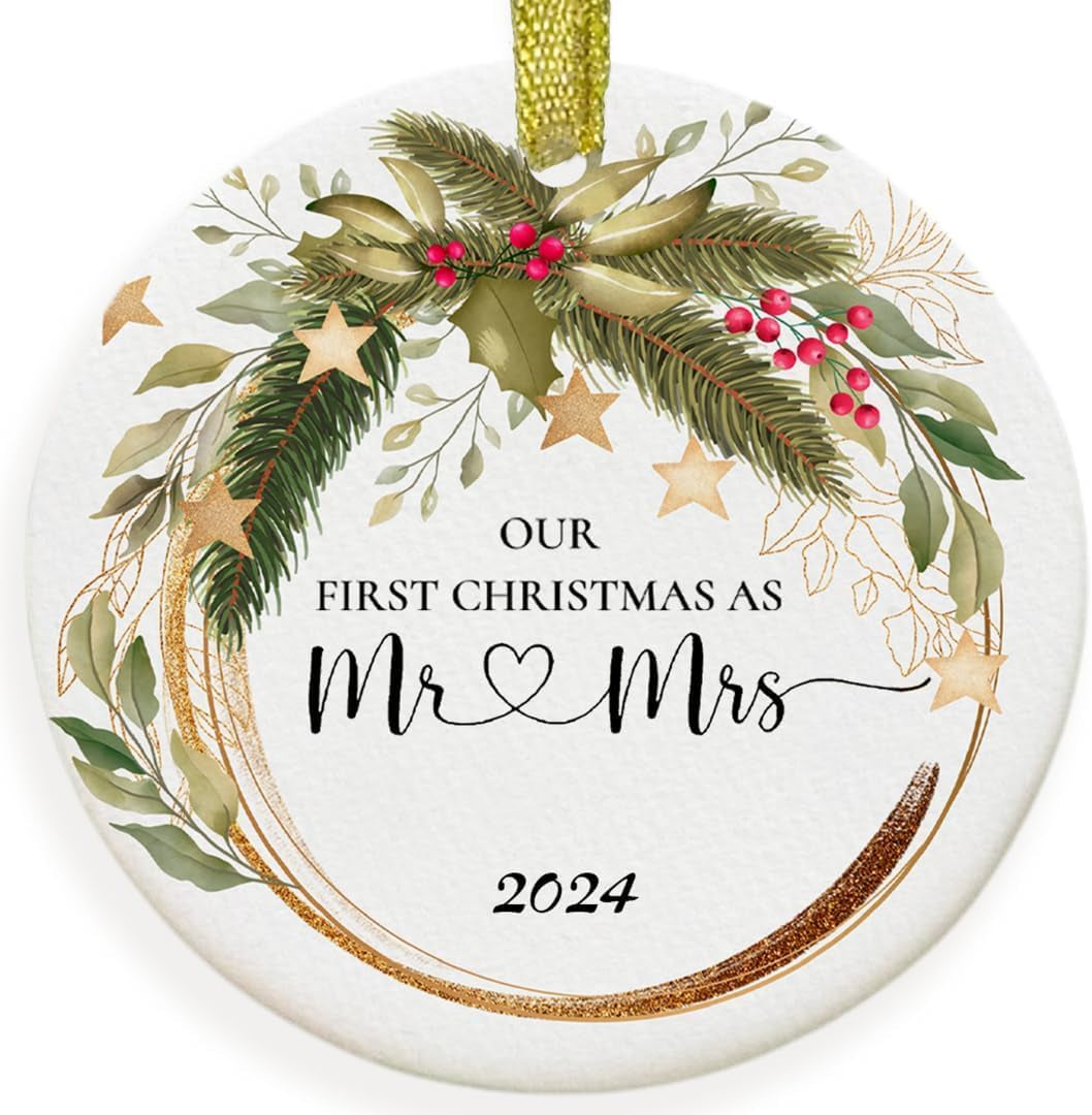 Wedding Gifts for Couple, Our First Christmas Married Ornament 2024, First Christmas Married Ornament, 1St Christmas as Mr and Mrs, Newlywed Gifts for Couples 2024, Bridal Shower Wedding Gifts