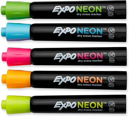 Neon Dry Erase Markers, Bullet Tip, Assorted Colors, 5 Count