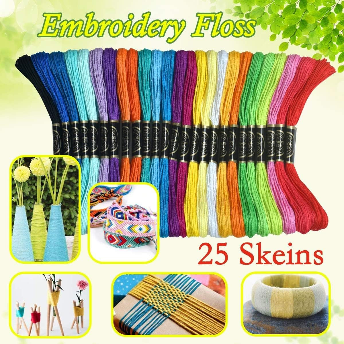 Rainbow Colors Embroidery Floss - Cross Stitch Threads - Friendship Bracelets Floss - Crafts Floss- Hand Embroidery Thread 25 Skeins per Pack