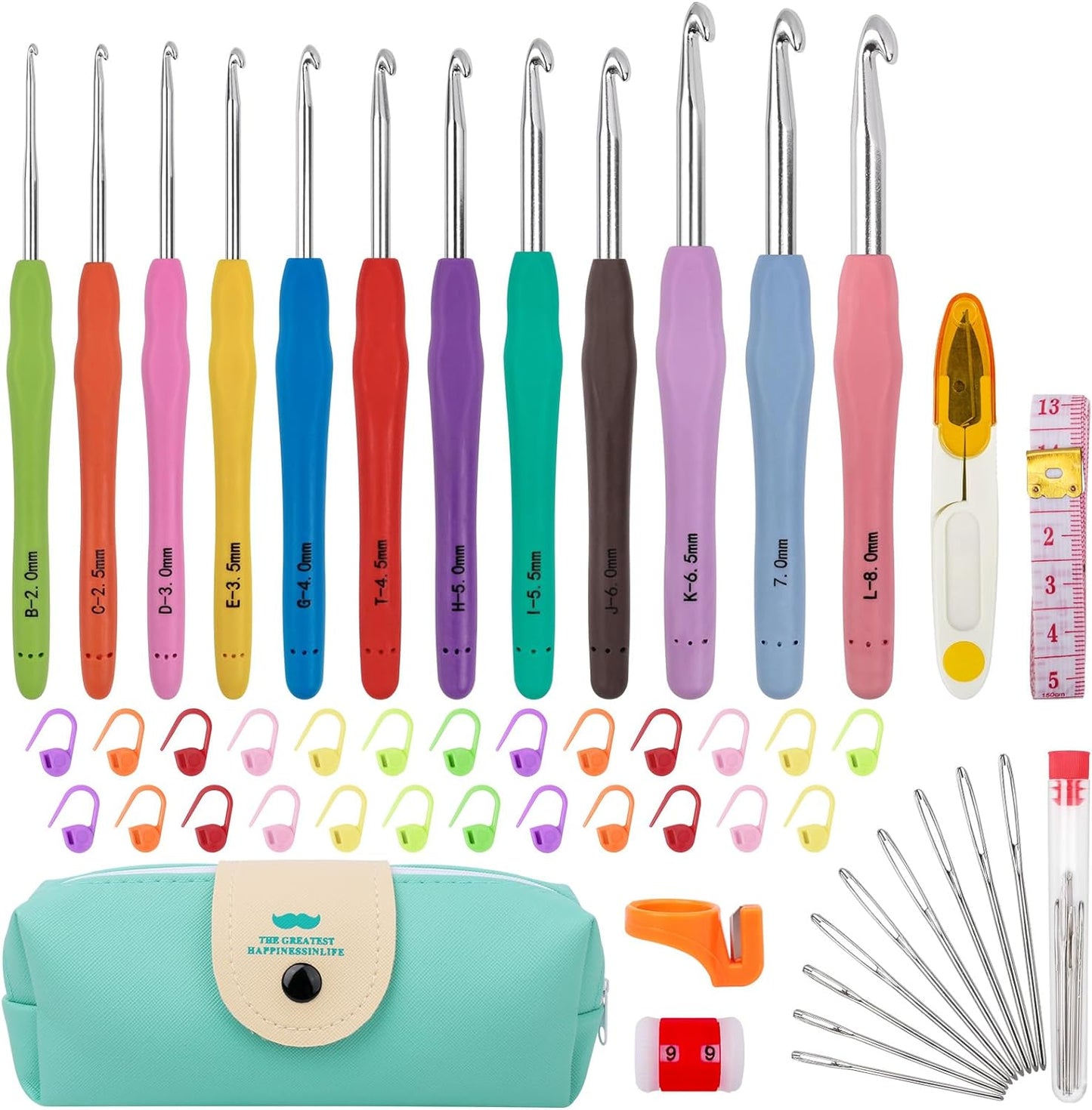 Crochet Hooks 12 Sizes Crochet Hook Set, 51 Pack Yarn Crochet Kit for Beginners, Knitting Needles with Ergonomic Handles for Arthritic Hands, Crochet Needle Kit with Blue Case for Crocheters