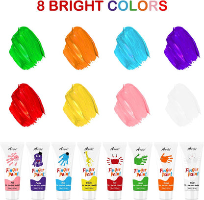 8PCS Washable Finger Paint for Kids, Non-Toxic Finger Paint 8Colors, Art Painting Supplies for Toddlers, Finger Painting Supplies for Kids Boys Girls Gifts, Hand Painting DIY Crafts