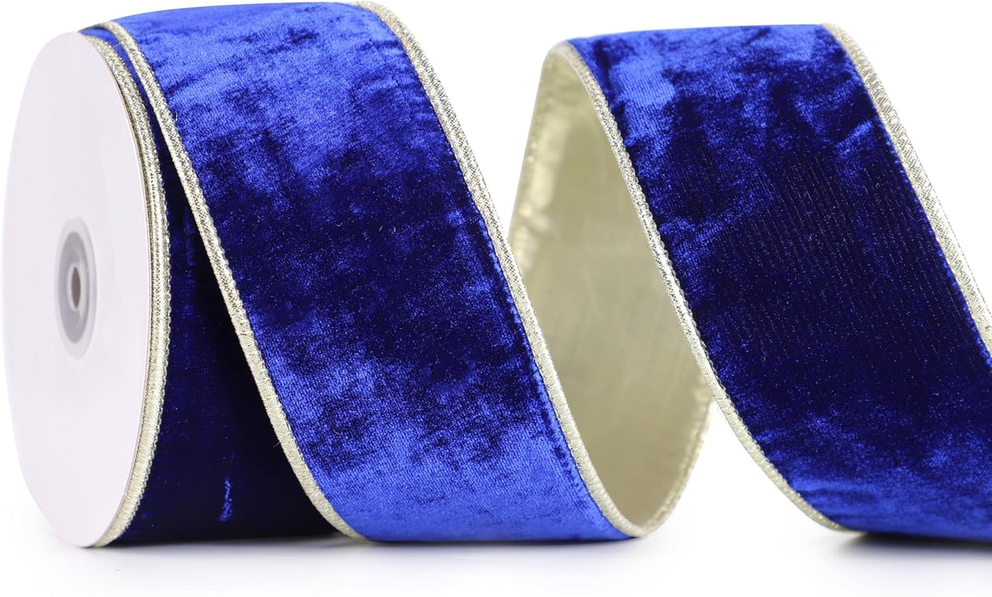 Royal Blue Velvet Ribbon Wired 2.5" X 10 Yards Blue Christmas Wired Ribbon with Gold Backside, Blue and Gold Wired Ribbon for Christmas Tree Decorations, Wreaths and Garlands, Gift Wrapping