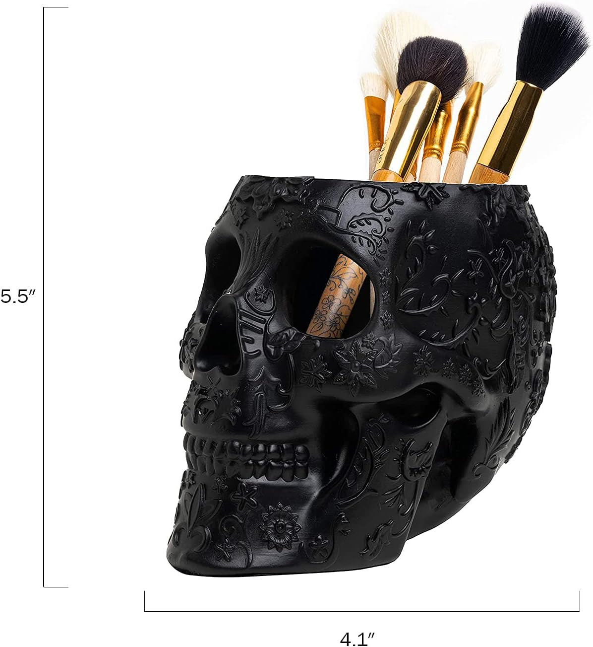 Skull Makeup Brush and Pen Holder Extra Large, Strong Resin Extra Large Halloween (Pink)