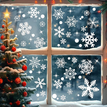 320 Pcs 10 Sheets Christmas Window Clings, Christmas Window Stickers, White Snowflake Window Decals, Double-Sided Reusable Winter Window Decoration Stickers for Holiday, Party Supplies