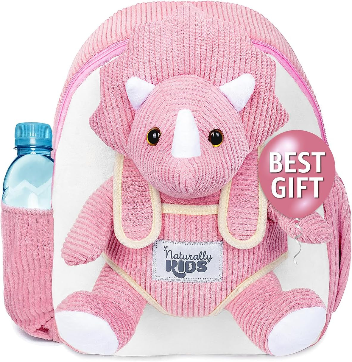 Medium Dinosaur Backpack - Dinosaur Toys for Kids 5-7 - Kids Backpack for Girls W Stuffed Animal - Gifts for 6 Year Old Boy - W Pockets & Reflective Logo - Backpack W Pink Triceratops